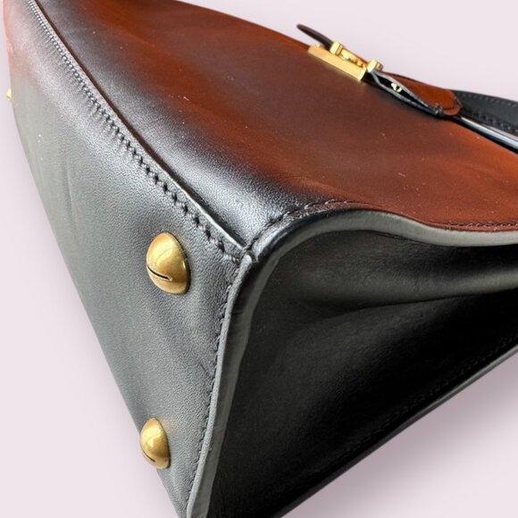 Vintage Christian Dior Black Leather Top Handle Bag – Lock & Key, Made in France - Picture 7 of 14